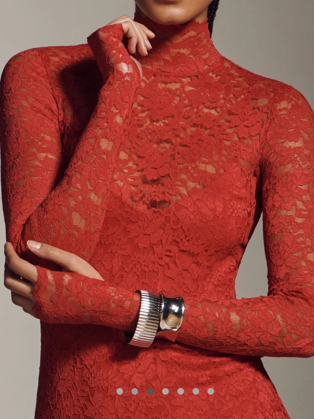 Anthropologie AFRM Joysel Lace Long-Sleeve Mock-Neck Slim Bodysuit Dress NEW - Picture 2 of 16